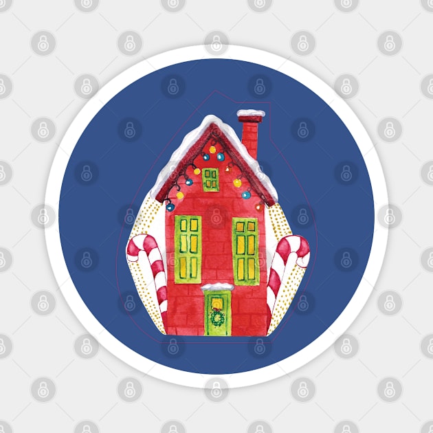 Red House with Christmas lights Magnet by holidaystore